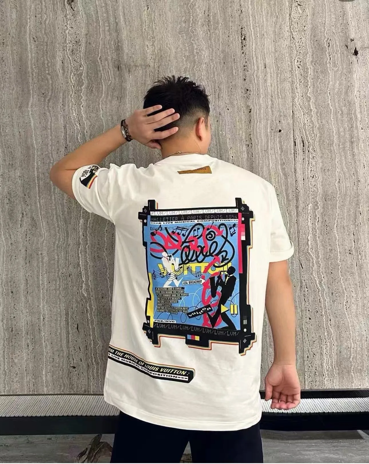 Louis Vuitton/Louis Vuitton front and back musician direct-print printed short-sleeves